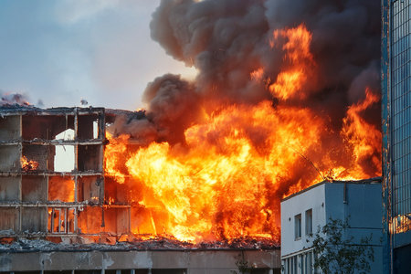 Israel and Iran clash in a conflict affecting civilians in Tel Aviv and Herzliya, with destroyed buildingsの写真素材