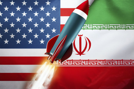 Escalating Tensions: Israel, Iran, and USA in Conflict Zone. Tensions between Israel (Tel Aviv, Herzliya), Iran, and USA escalate, critical situationの写真素材