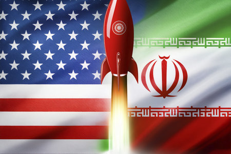 Escalating Tensions: Israel, Iran, and USA in Conflict Zone. Tensions between Israel (Tel Aviv, Herzliya), Iran, and USA escalate, critical situationの写真素材