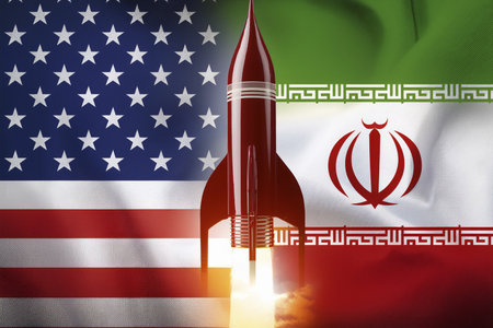 Escalating Tensions: Israel, Iran, and USA in Conflict Zone. Tensions between Israel (Tel Aviv, Herzliya), Iran, and USA escalate, critical situationの写真素材