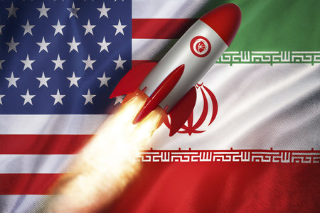 Escalating Tensions: Israel, Iran, and USA in Conflict Zone. Tensions between Israel (Tel Aviv, Herzliya), Iran, and USA escalate, critical situationの写真素材