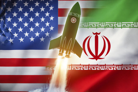 Escalating Tensions: Israel, Iran, and USA in Conflict Zone. Tensions between Israel (Tel Aviv, Herzliya), Iran, and USA escalate, critical situationの写真素材