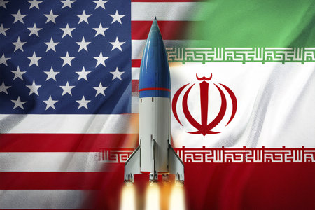 Escalating Tensions: Israel, Iran, and USA in Conflict Zone. Tensions between Israel (Tel Aviv, Herzliya), Iran, and USA escalate, critical situationの写真素材