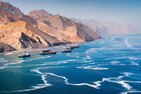 Iran Threatens to Close Strait of Hormuz: Global Crisis Looms. Iran considers closing Strait of Hormuz, impacting global trade. War in the Middle East. Iran. Israel. USA. 2025の写真素材