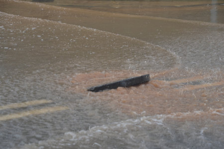 Floods in Spain caused by intense rain storm and DANA. Torrential rain and storm cause flooding in several regions. July 2025の写真素材