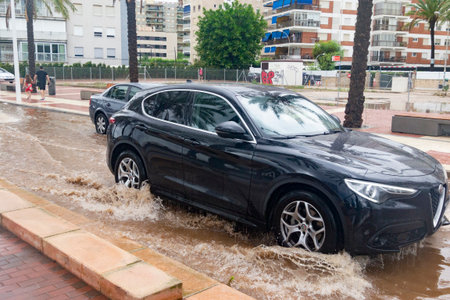 Floods in Spain caused by intense rain storm and DANA. Torrential rain and storm cause flooding in several regions. July 2025の写真素材