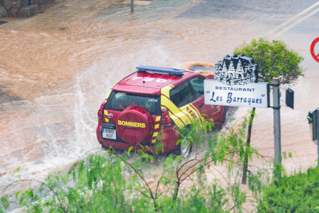 Floods in Spain caused by intense rain storm and DANA. Torrential rain and storm cause flooding in several regions. July 2025の写真素材