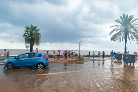 Floods in Spain caused by intense rain storm and DANA. Torrential rain and storm cause flooding in several regions. July 2025の写真素材