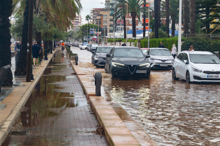 Floods in Spain caused by intense rain storm and DANA. Torrential rain and storm cause flooding in several regions. July 2025の写真素材