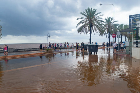 Floods in Spain caused by intense rain storm and DANA. Torrential rain and storm cause flooding in several regions. July 2025の写真素材