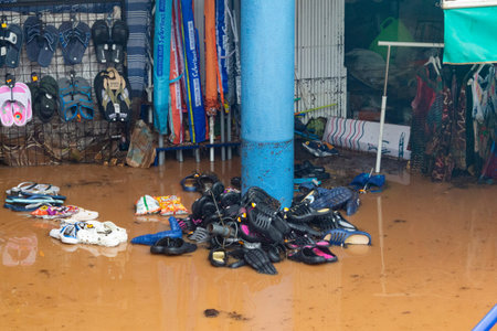 Floods in Spain caused by intense rain storm and DANA. Torrential rain and storm cause flooding in...