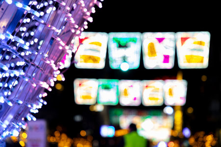 Stunning view of the Christmas lights in Vigo, Galicia, Spain. Streets, squares, and trees are...