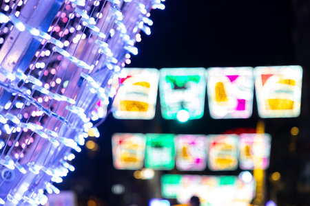 Stunning view of the Christmas lights in Vigo, Galicia, Spain. Streets, squares, and trees are...