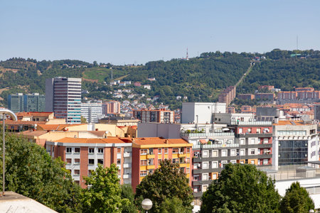 Panoramic Views of Bilbao with Tower, Guggenheim Museum and NerviÃ³n Riverの写真素材