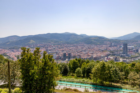 Panoramic Views of Bilbao with Guggenheim Museum and NerviÃ³n Riverの写真素材