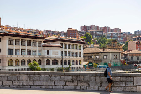 Panoramic Views of Bilbao with Iberdrola Tower, Guggenheim Museum and NerviÃ³n River