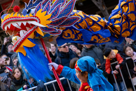 Chinese citizens celebrating Lunar New Year in the streets during public festivities marking the...