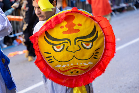 Chinese citizens celebrating Lunar New Year in the streets during public festivities marking the...