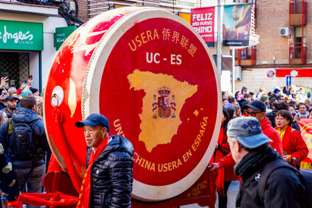 Chinese citizens celebrating Lunar New Year in the streets during public festivities marking the...