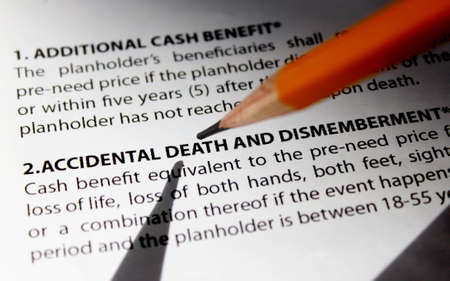 Accidental Death Insurance contract reviewed by a planholderのeditorial素材