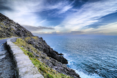 Sunset on the road in Dingle peninsula coastline