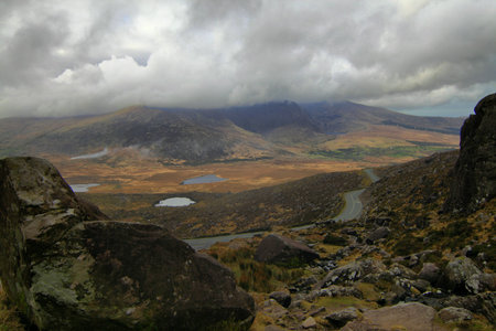 Beautifull pass in hills of Dingle serpentine road