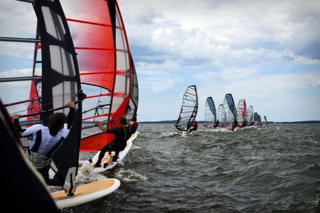windsurfers in Baltic sea during competition open water
