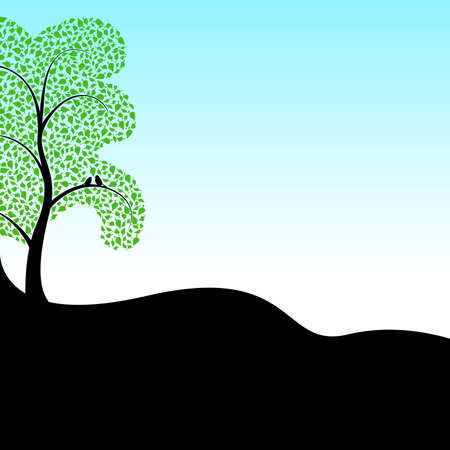 Silhouette two birds on a tree with space for your textの写真素材