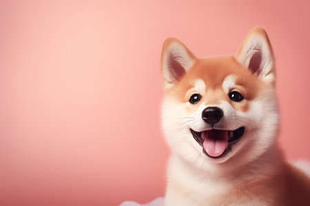 Shiba inu dog on a pink background with copy space.の素材