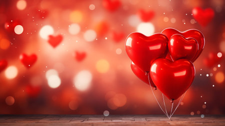 Red heart balloons with bokeh background. Valentines day conceptの素材