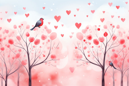 Valentine's day background with birds and hearts. Vector illustration.の素材