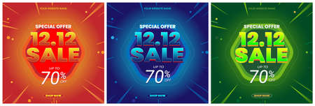 Set of  online 12 day sale poster or banner. Vector Illustration. Special offer promotion, mega sale, super sale, big sale, big discount.のイラスト素材