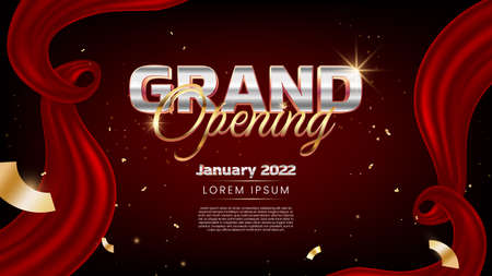 Realistic grand opening event design with red silk and golden confettiのイラスト素材