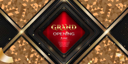 Grand Opening ceremony Banner with golden triangular pattern and shiny linesのイラスト素材