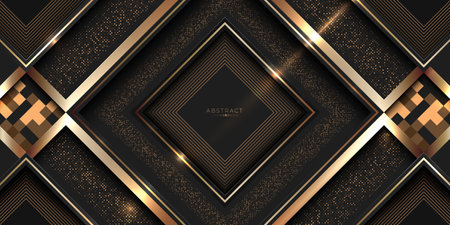 Luxury black and gold award background with golden square and halftonesのイラスト素材