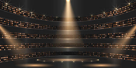 Award backdrop empty stage with golden sparkle and spotlightのイラスト素材
