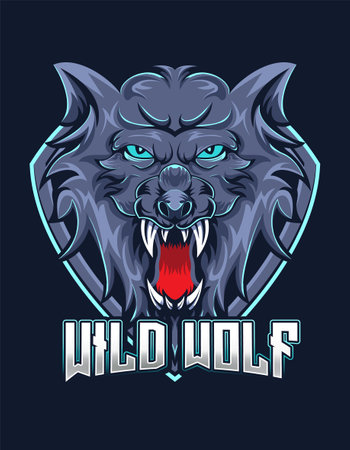 Wild Wolf mascot with shield for e-sport gaming logo vector designのイラスト素材