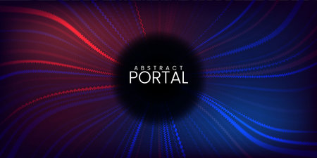 Colorful magic portal with glowing wavy spiral lines. Shining futuristic teleportation tunnel backgroundのイラスト素材