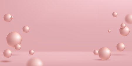 3d realistic illustration of pink ball horizontal backgroundのイラスト素材