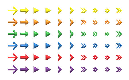 Colorful 3d arrow icon set isolated on white background. Arrow pointer, mouse cursor. Cartoon minimal style.の写真素材