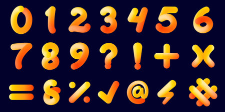 Vibrant Fluid Gradient Numbers Set. Colorful numbers and symbols with fluid gradient blend