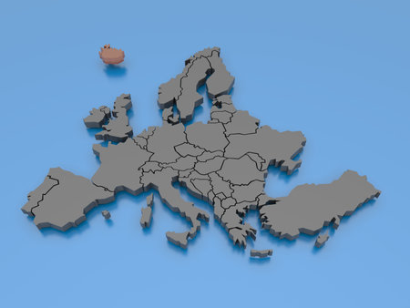 3d rendering of a map of Europe - Icelandの写真素材