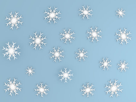 snowflakes background in 3D isolated on blueの写真素材