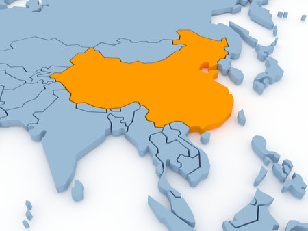 Three-dimensional map of China isolated on background. 3dの写真素材