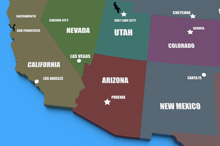 Three dimensional rendered map of Arizona with state namesの写真素材