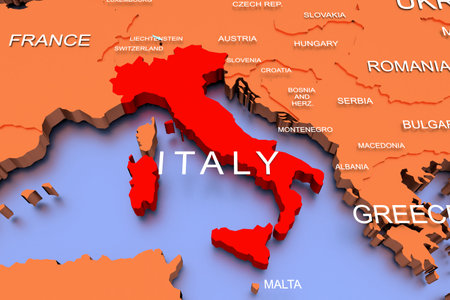 3D rendered map of virus in Europe, Italyの写真素材