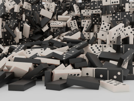 Dominoes tiles laying flat in black and white. 3D rendering.の写真素材