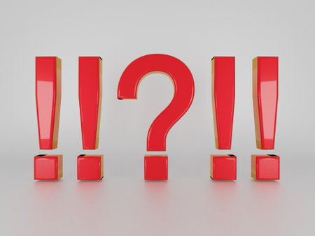 Red question and exclamation marks isolated on white. 3D rendering.の写真素材