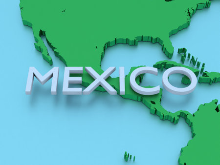 a 3D rendered map of middle america in green focused on Mexicoの写真素材