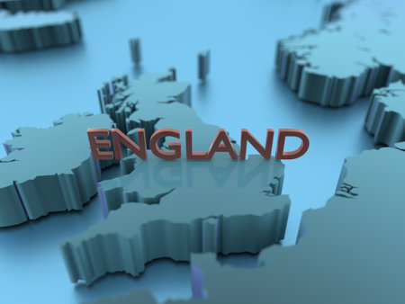3D rendered blurred map of England with bright colors in Europeの写真素材